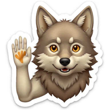  A real wolf waving his hand while he's standing but he's hand loks like a wolf's hand sticker