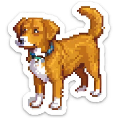 cachorro caramelo vira-lata em pé abanando o rabo pixel art sticker