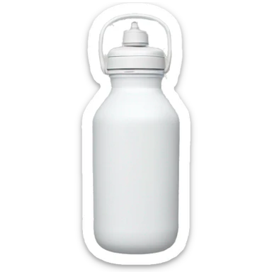 white water bottle with a white lid and a removable white handle strap attached to both sides of the neck sticker