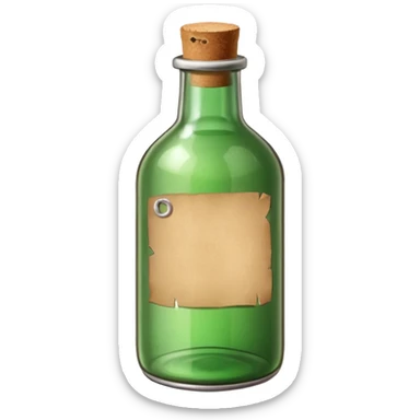 green old  glass bottle with a paper message inside like in movie  sticker