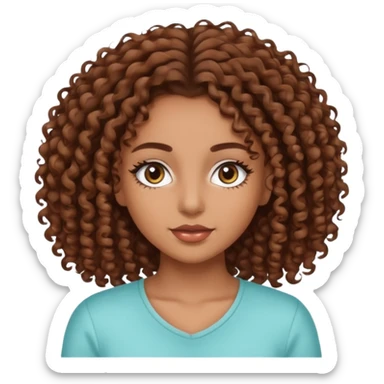 Brownskin clean girl with Brown curly hairand basic lash extensions sticker