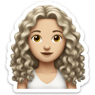 White girl with long curly dark brown hair sticker
