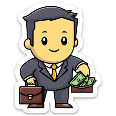 business person with briefcase full of money sticker
