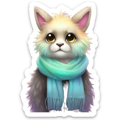 Edgy Kawaii cute gorgeous colorful sparkly bright light pastel gradient fantasy ethereal fluffy fursona animal creature with a cute scarf full body sticker