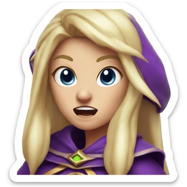 enraged angry, Noble female Elf with Elf ears and blonde hair and purple robes sticker