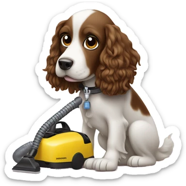 spaniel in hands with a Kärcher vacuum cleaner sticker