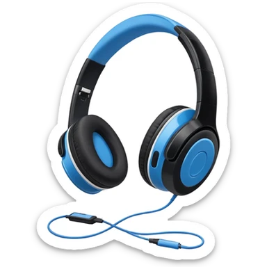 A side profile view of a pair of Black and blue and white wireless headphones sticker
