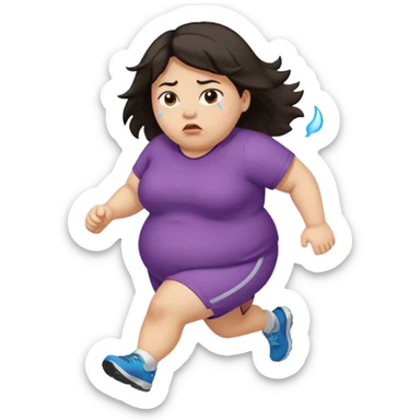 Sad fat girl running dark hair sticker