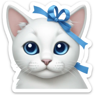 White cat with a blu bow sticker