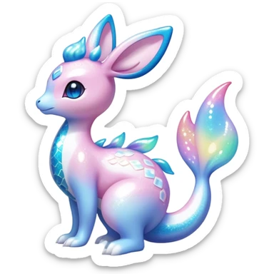Shiny Exotic Colorful Ethereal Sparkly Sylveon-Lapras-Amaura-Aurorus-Fakémon-hybrid-creature (full body)  sticker