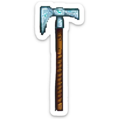 pixelated Minecraft diamond pickaxe with brown handle sticker