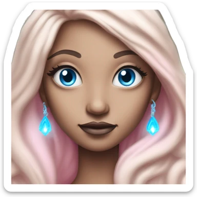 magical diva with thin pink andromedan skin long hair and blue eyes glowing third eye sticker