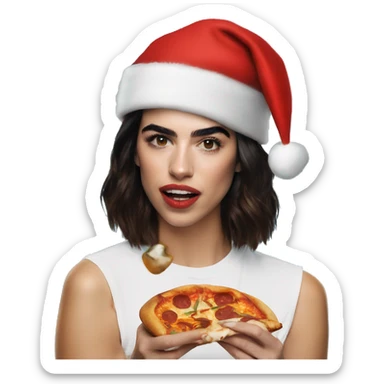 Dua lipa eating pizza with a Santa hat on  sticker