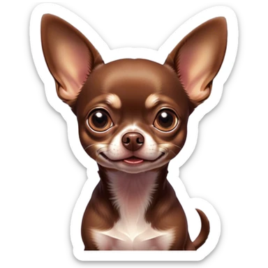 Cinematic Comical Chocolate Short Haired Chihuahua Portrait Emoji, Head tilted dramatically with an exaggeratedly shocked or offended expression, short chocolate fur with a rich, glossy finish, wide, expressive dark eyes filled with exaggerated disbelief, Simplified yet hilariously expressive features, highly detailed, glowing with a slightly sassy glow, high shine, dramatic yet playful, stylized with an air of attitude, bright and endearing, soft glowing outline, capturing the essence of a sassy and over-the-top pup, so meme-worthy it feels like it could side-eye its way into internet fame instantly! sticker