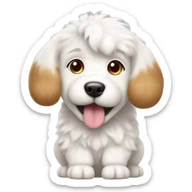 ovable, fluffy white puppy with a tail resembling a cinnamon roll. sticker