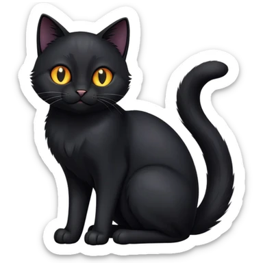 cinematic-[black cat]-realistic-full-body-sitting-emoji,-tail-curled-playfully-around-its-paws,-head-tilted-dramatically,-sleek-[black]-fur,-simplified-yet-hilariously-adorable-features,-highly-detailed,-glowing-with-an-almost-sarcastic-glow sticker
