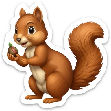 A playful squirrel holding an acorn with both paws.












































 sticker