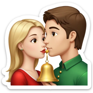 a handsome man and a pretty woman kiss Christmas bell sticker