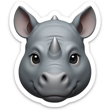 cinematic-noble-cute-rhinoceros-portrait-emoji,slate-grey-hide-poised-and-regal,-with-a-massive,-powerful-build-and-a-thick,--deep-set-soulful-piercing-eyes,-simplified-yet-sharp-and-sophisticated-features,-highly-detailed,-large-black-eyes, white horn, front facing sticker