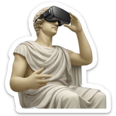 a statue of a greek oracle with vr headset sticker