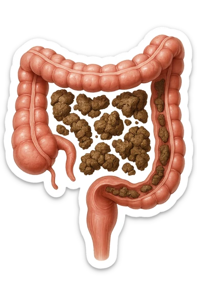 intestino umano anatomico realistico con feci spezzettate iperrealistiche sotto sticker