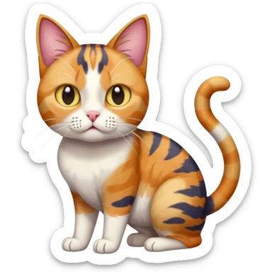 full body colourful calico tabby cat with disproportioned head with an anxious face and white front legs sticker