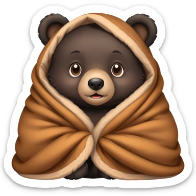 Disney-style cute black bear cub in blanket sticker