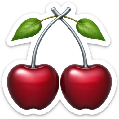A pair of cherries emoji made of liquid silver chrome, smooth rounded shapes, glossy metallic surface, subtle sensual vibe, luxury sexy aesthetic, iOS emoji style, centered, clean white background sticker