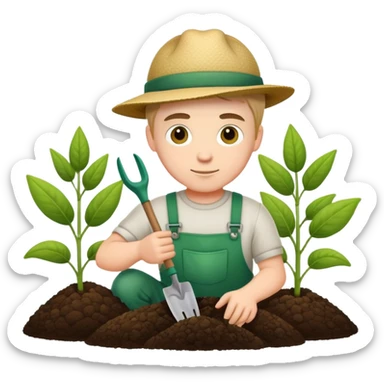 diligent young white male gardener planting sticker