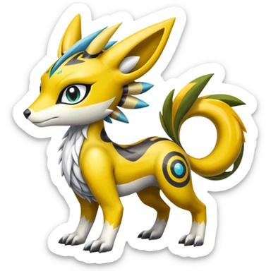Colorful Meloetta-Bolthund-Renamon-Wargreymon-Sergal-Pokémon-Digimon-Fakémon-fusion-hybrid-creature sticker