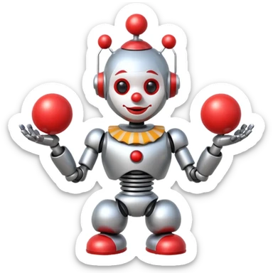 a Circus clown cute robot juggling two metal ball sticker