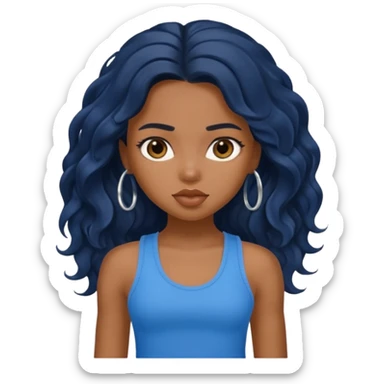 a pretty bratz brown girl with long wavy black hair and a blue tank top on sticker