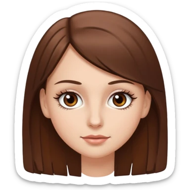 Emoji de chica blanca con cabello castaño lacio y ojos cafés con pestañas bonitas sticker