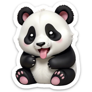 Cinematic Cute Yawning Panda Portrait Emoji, Head tilted slightly with a dramatic, wide-open yawn, showcasing a soft, plush black and white Fur with droopy ears, round eyes barely open in drowsy contentment, Simplified yet irresistibly adorable features, highly detailed, glowing with a soft, cozy glow, high shine, relaxed yet expressive, stylized with a touch of gentle whimsy, bright and endearing, soft glowing outline, capturing the essence of a sleepy yet affectionate panda, so drowsy it feels like it could stretch right out of the screen and curl up for a nap! sticker