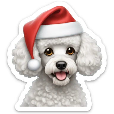 Miniature poodle wearing a Santa hat sticker