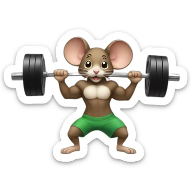 a mouse lifting weights sticker