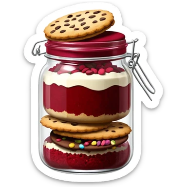 Haz un tarro de galletas y que en el interior contenga varias galletas Red Velvet con pepitas de chocolate blanco sticker