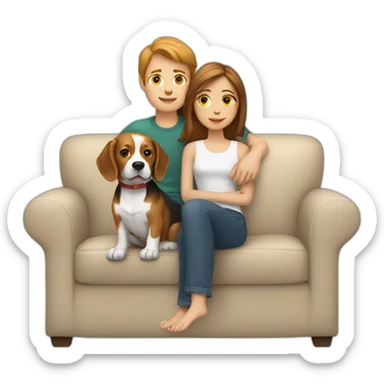 Brown hair White boy and girl and beagle Sit on couch sticker