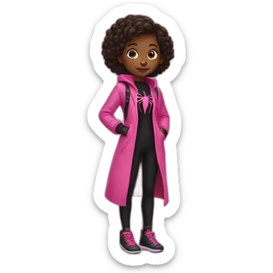 A girl who looks like Spider-Man but dressed in pink and black sticker