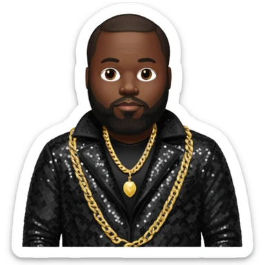 Rick Ross with dark brown hair, black sequin outfit sticker