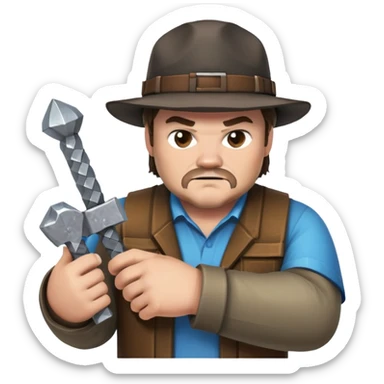 Jack Black at Steve from Minecraft holding flint and steel sticker