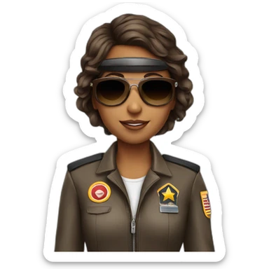 young brown female airplane pilot with sunglasses sticker