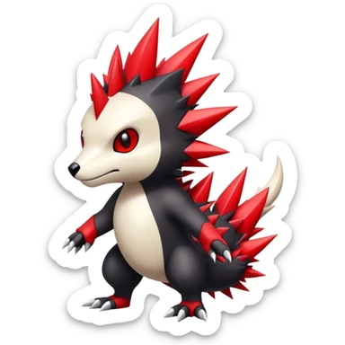 Cute cool black red white animal hybrid Fakemon full body, detailed, spiky, edgy sticker