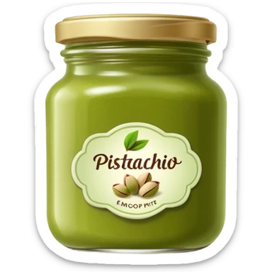 pistachio paste in a jar with a label printed with pistachio logo and with no words sticker