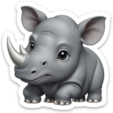 cinematic-noble-baby rhinoceros-portrait-emoji,slate grey hide -poised-and-regal,-with-a-massive,-powerful-build-and-a-thick,-deep-set-soulful-piercing-eyes,-simplified-yet-sharp-and-sophisticated-features,-highly-detailed, large black eyes sticker