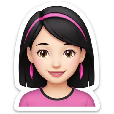 girl with black hair and pink streak by ear sticker