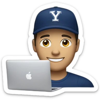 Caucasian guy with dark short hair wearing a Yale university hat holding a soccer ball and a MacBook computer sticker