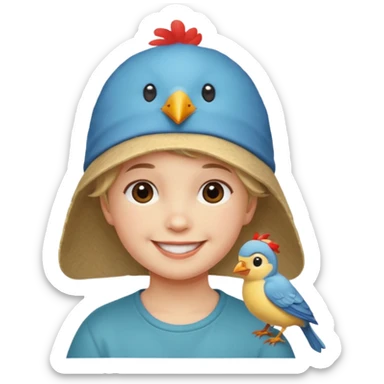 child with a bird hat sticker