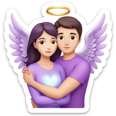 White brunette man light rays hugging a pastel purple woman angel sticker