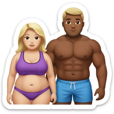 Obese blonde beach with muscular black man  sticker